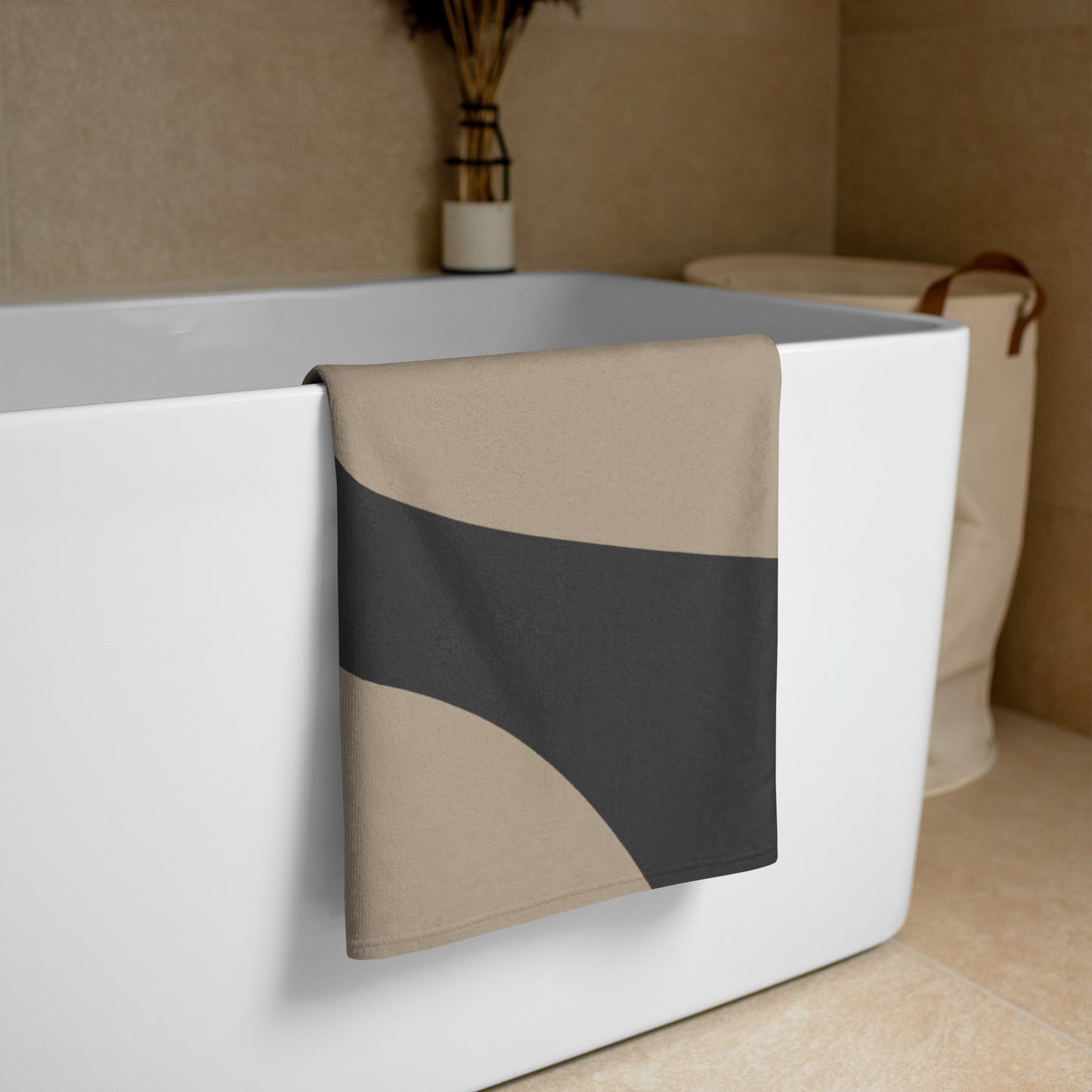beach and bath towel with beige geometric shapes