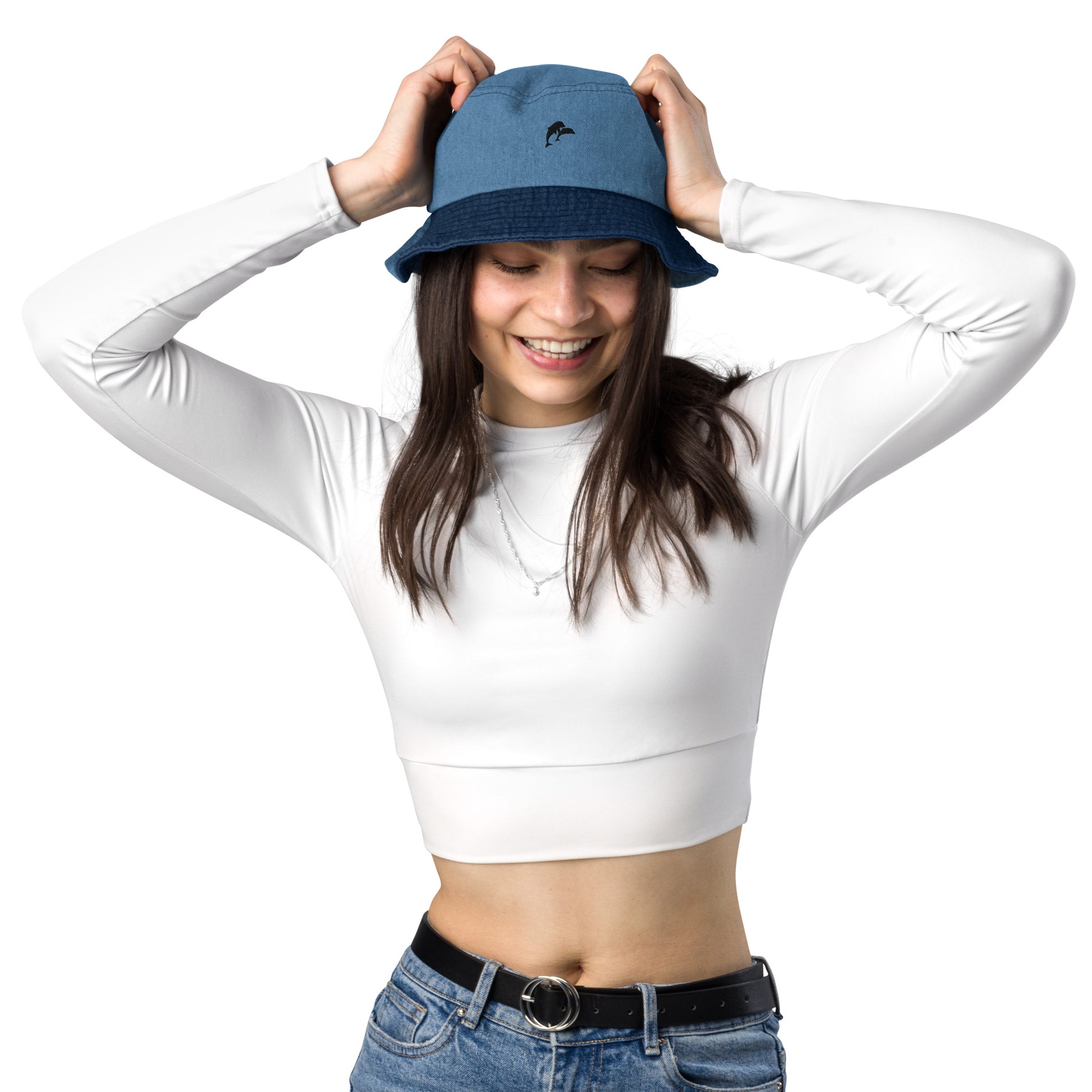 dolphins denim bucket hat