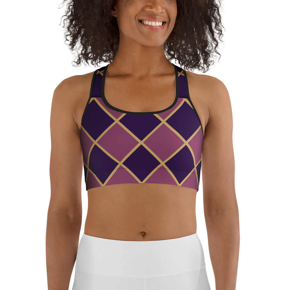 front view of model wearing diamond pattern sports bra in pink