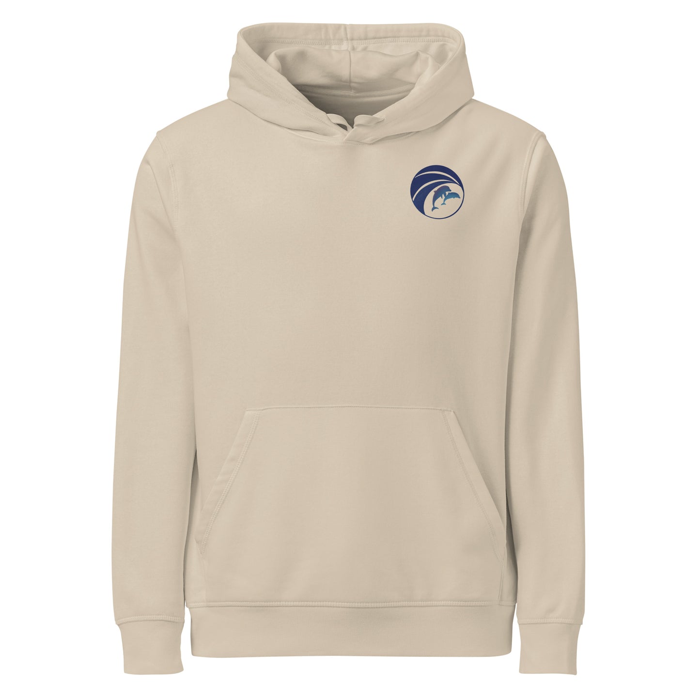  front view of dolphins hoodie in desert storm