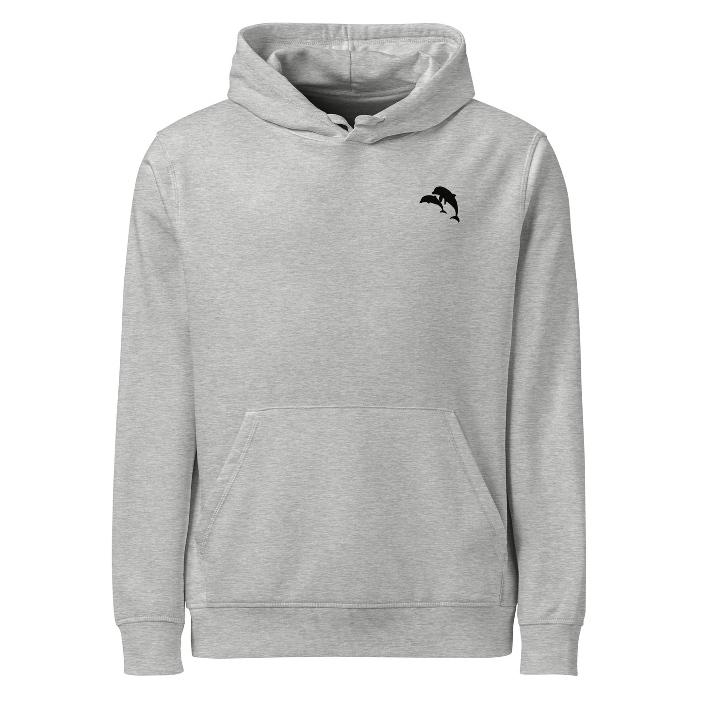 front view of dolphins wave hoodie in  heather gray 