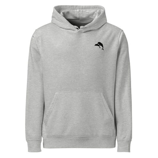 front view of dolphins wave hoodie in  heather gray 