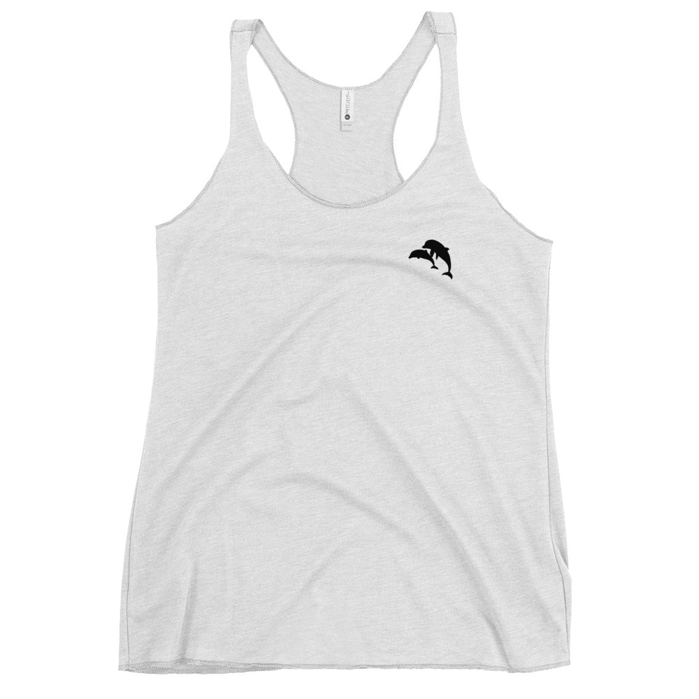 front view of dolphins wave tank top in heather white 