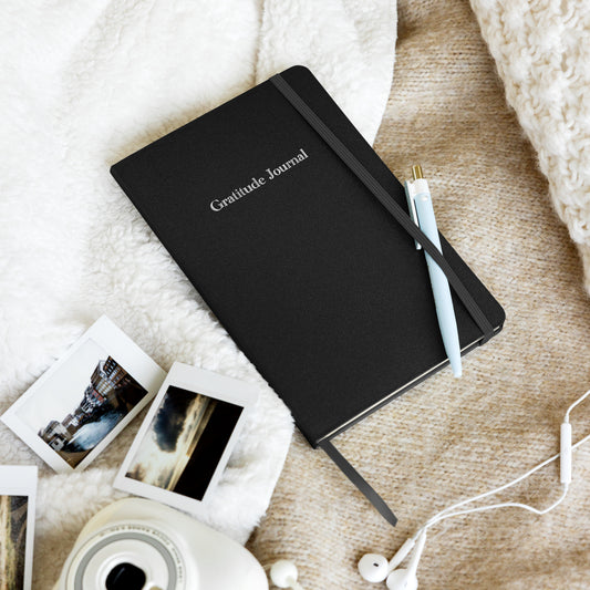 front view of hardcover gratitude journal in black