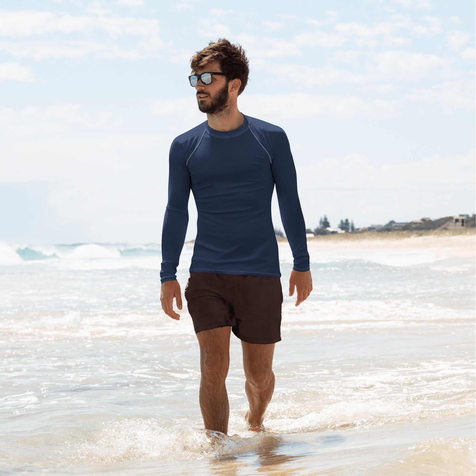 rash guard for men in navy with white detail