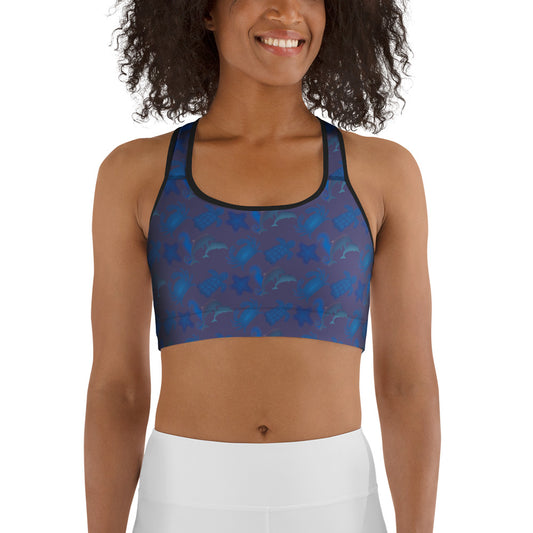 front view of model wearing seascape sports bra green